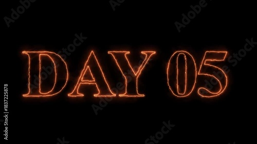 Animated glowing flickering neon inscription DAY 5. Day 5 neon text animation, calendar counter concept on black background