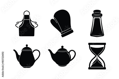 Kitchen Accessories vector silhouette set