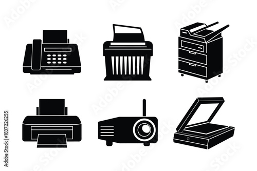 Office Machines vector silhouette set