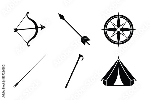 Outdoor Sports Equipment vector silhouette collection
