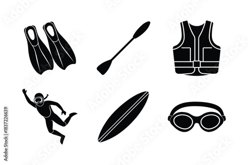 Water Sports Equipment vector silhouette set