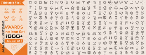 awards icons in line style. award icon set containing badge, trophy, certificate, and more big line icon set.