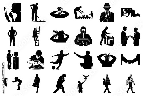 Collection of Silhouettes Representing Human Actions and Professions Keywords: silhouette
