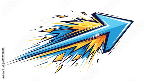 A dynamic blue arrow with yellow and orange streaks illustrating speed, progress, and rapid movement.