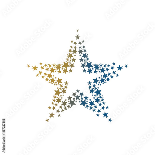 A large star shape formed by numerous small stars, with the left side in gold and the right side in blue, creating a striking visual effect.