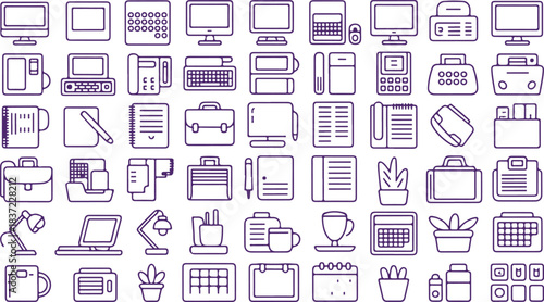 clean, and minimalist line art illustration set of office supplies and equipment