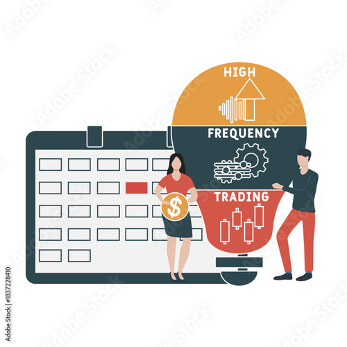 HFT - High Frequency Trading acronym. business concept background. vector illustration concept with keywords and icons. lettering illustration with icons for web banner, flyer, landing