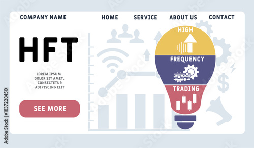 HFT - High Frequency Trading acronym. business concept background. vector illustration concept with keywords and icons. lettering illustration with icons for web banner, flyer, landing