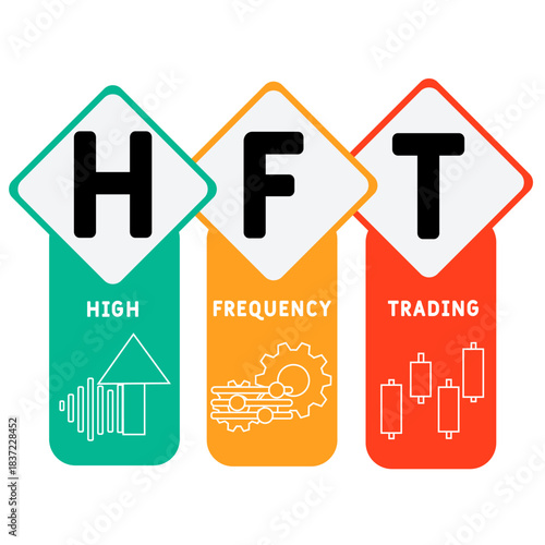 HFT - High Frequency Trading acronym. business concept background. vector illustration concept with keywords and icons. lettering illustration with icons for web banner, flyer, landing
