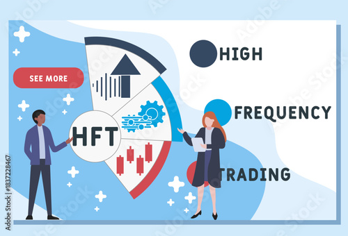 HFT - High Frequency Trading acronym. business concept background. vector illustration concept with keywords and icons. lettering illustration with icons for web banner, flyer, landing
