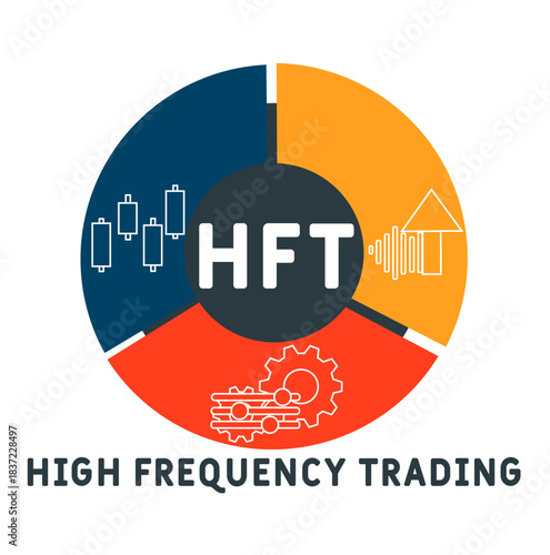 HFT - High Frequency Trading acronym. business concept background. vector illustration concept with keywords and icons. lettering illustration with icons for web banner, flyer, landing