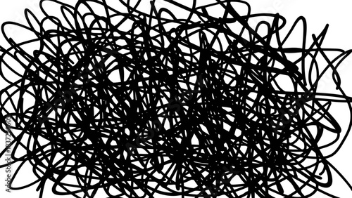 Abstract chaotic scribble pattern with black lines on a white background for design