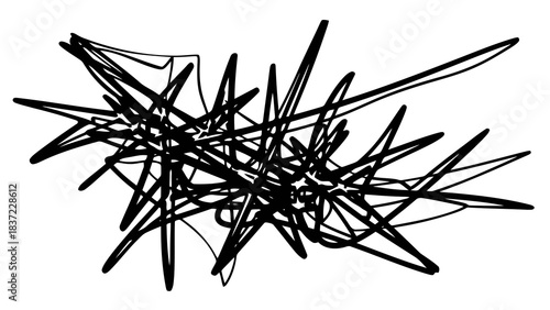 Abstract chaotic black scribbles and lines on a white background