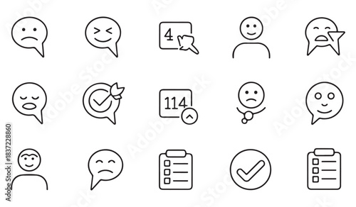 Collection of hand drawn silhouette icons representing customer feedback and emotions silhouette