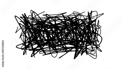 Abstract scribbled ink lines forming a chaotic pattern on white background