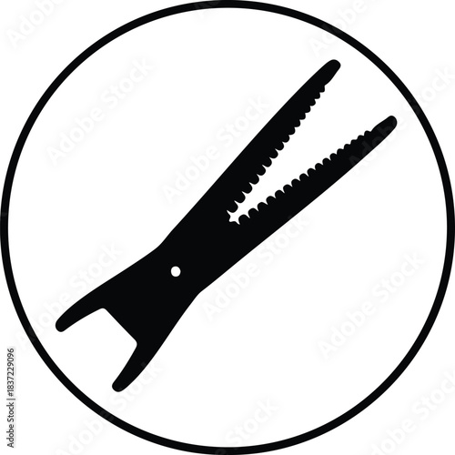 Illustration alligator clip inside circle black and white silhouette vector