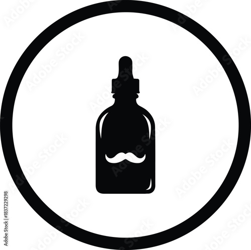 Illustration beard oil bottle with mustache inside a circle silhouette vector