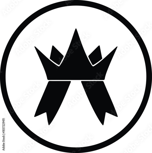 Illustration black crown royal with ribbon icon silhouette vector