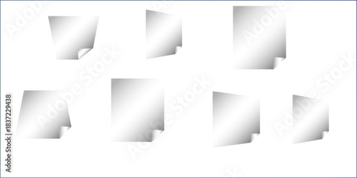 Square white sticky note paper pack, cut out. Empty oblong sticky label mockup with curl. Clear adherent tag template for glass door or wall. Random shifted white cube boxes block background . vector.