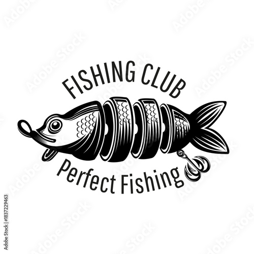 Fish-Shaped Fishing Lure Design Vector Monochrome Illustration