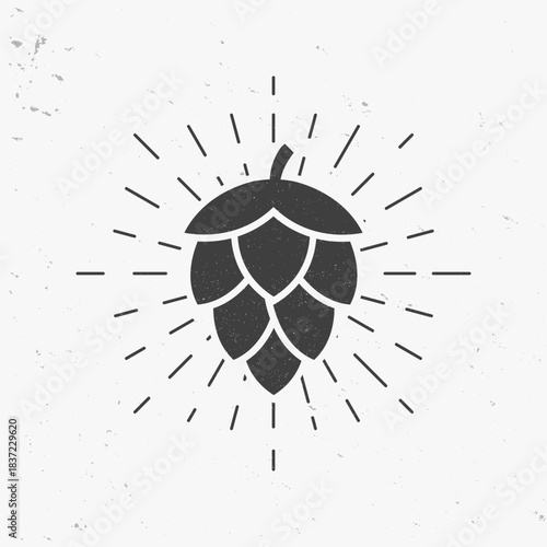 Beer Hop icon with light rays. Vintage Beer Hop with grunge effect. Vector illustration