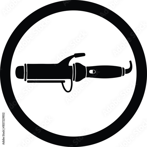 Illustration Curling iron hairstyling appliance tool in circle silhouette vector
