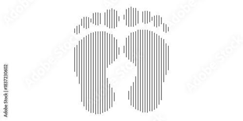 Stylized human footprints made of vertical black lines abstract graphic design element.