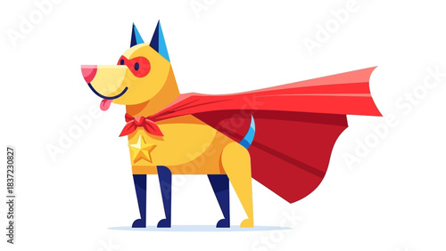 Cartoon dog dressed as a superhero with a red cape