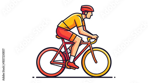 Active man cycling on a road bike in a flat design illustration.