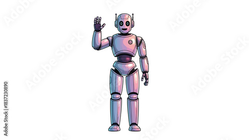 Friendly Robot Character Waving Hello