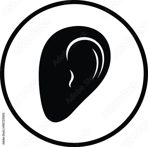 Illustration human ear black rounded logo silhouette vector