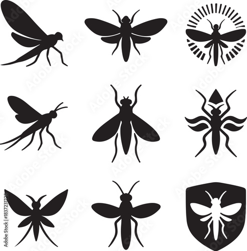 Mayfly Silhouette Icon Set.eps