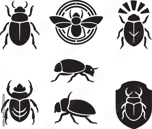 Scarab Beetle Egyptian Silhouette Icon Set.eps
