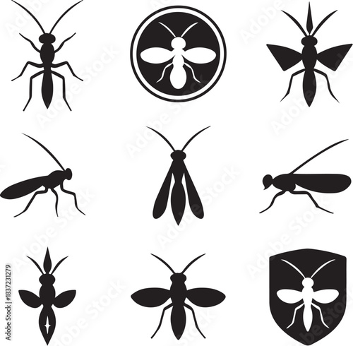 Braconid Parasite Wasp Silhouette Icon Set.eps