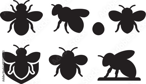Carpenter Bee Icons Silhouette Set.eps