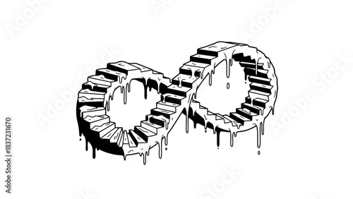 Endless staircase illusion dripping with melting effect, abstract concept of infinity