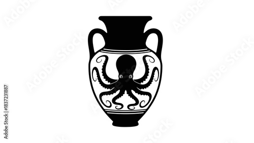 Ancient greek amphora vase silhouette with octopus design illustration