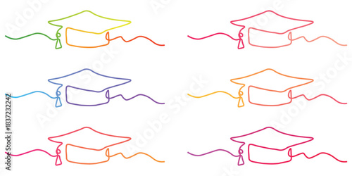 Set of 5 Continuous One Line Headphone Drawings in Rainbow Gradient Colors