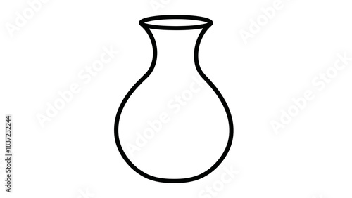 Minimalist outline of a vase with a curved body and narrow neck on white background