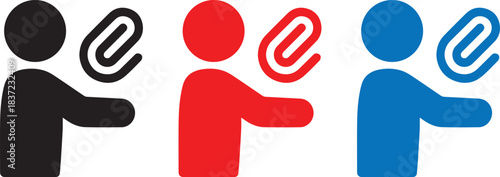 person icon holding office paper clip Vector illustration in flat style.