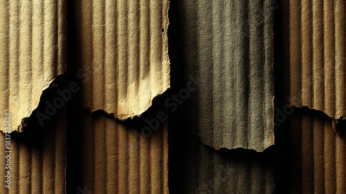 Torn corrugated cardboard with visible fluting and shadows.