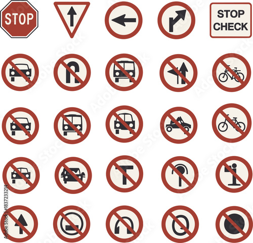 Collection of traffic and road signs for vehicles and pedestrians symbol stop