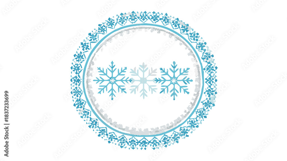 Naklejka premium Blue oval snowflake frame on white background