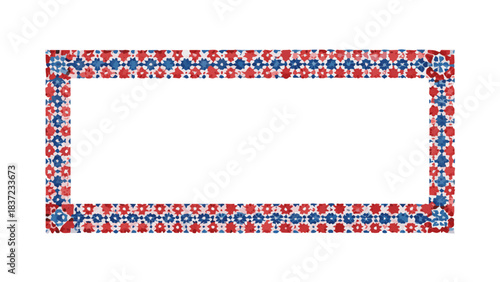 Red and blue floral rectangular frame in folk style