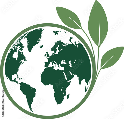 Green Earth Globe with Growing Plant Leaves Symbolizing Ecology planet world