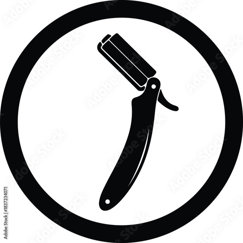 Illustration straight razor in round frame barber shop icon silhouette vector