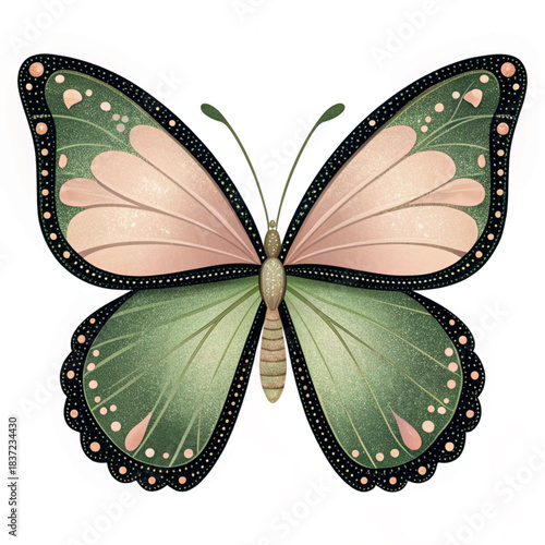 Elegant Green and Peach Butterfly Clipart Illustration