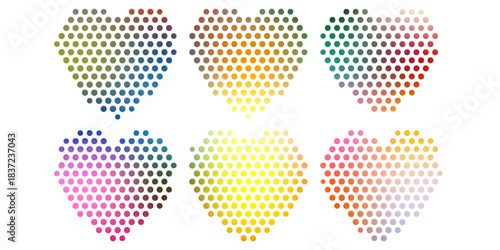 Halftone heart shapes design elements set (gradient color)