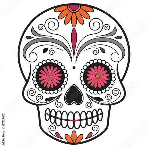 Hand-Drawn Style Ornate Mexican Skull Art 02