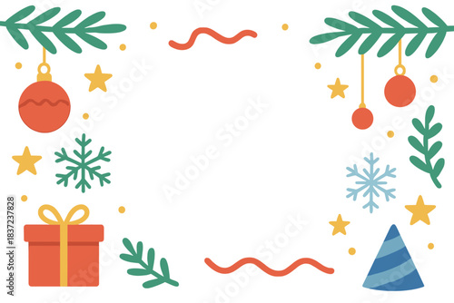 A horizontal picture of a lovely holiday backdrop, ideal for a New Year's greeting card with space for writing